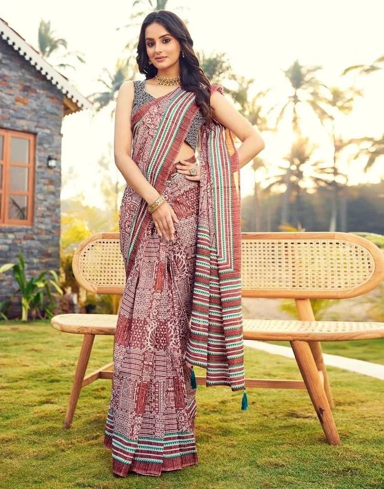 Peach Cotton Printed Ready To Wear
