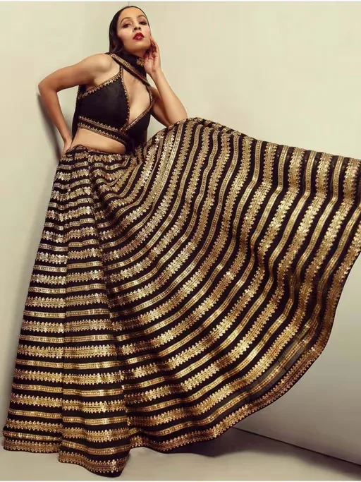 Black Colour Sequence Semi-Stitched Lehenga with Unstitched Blouse