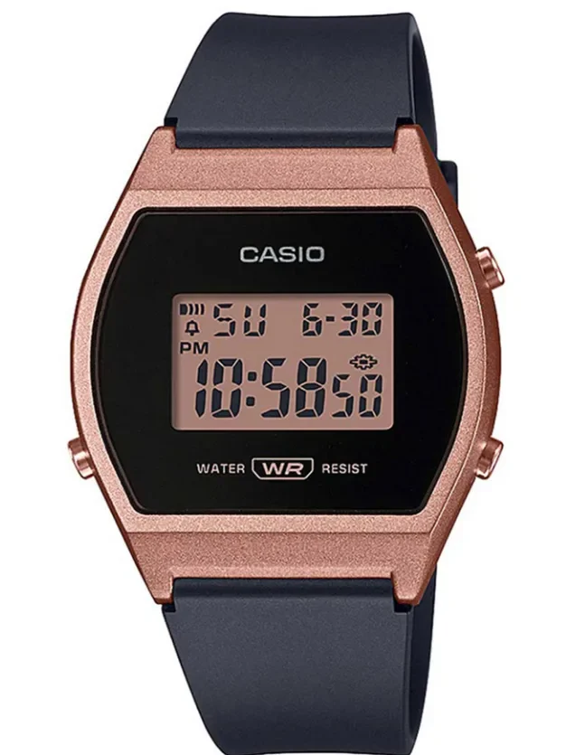 Rose Gold Digital Dial Black Resin Strap Digital Watch