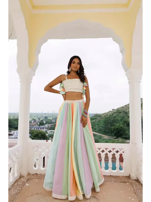 Lacey Multicolour Blouse with Lehenga & Dupatta