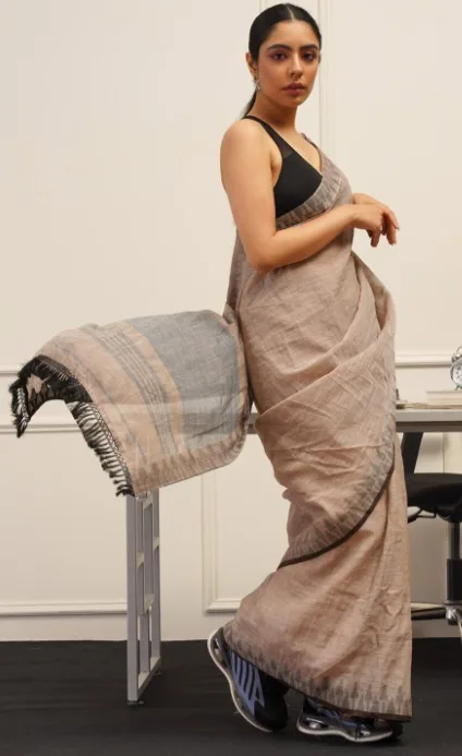 Brown Printed Woven Design Saree