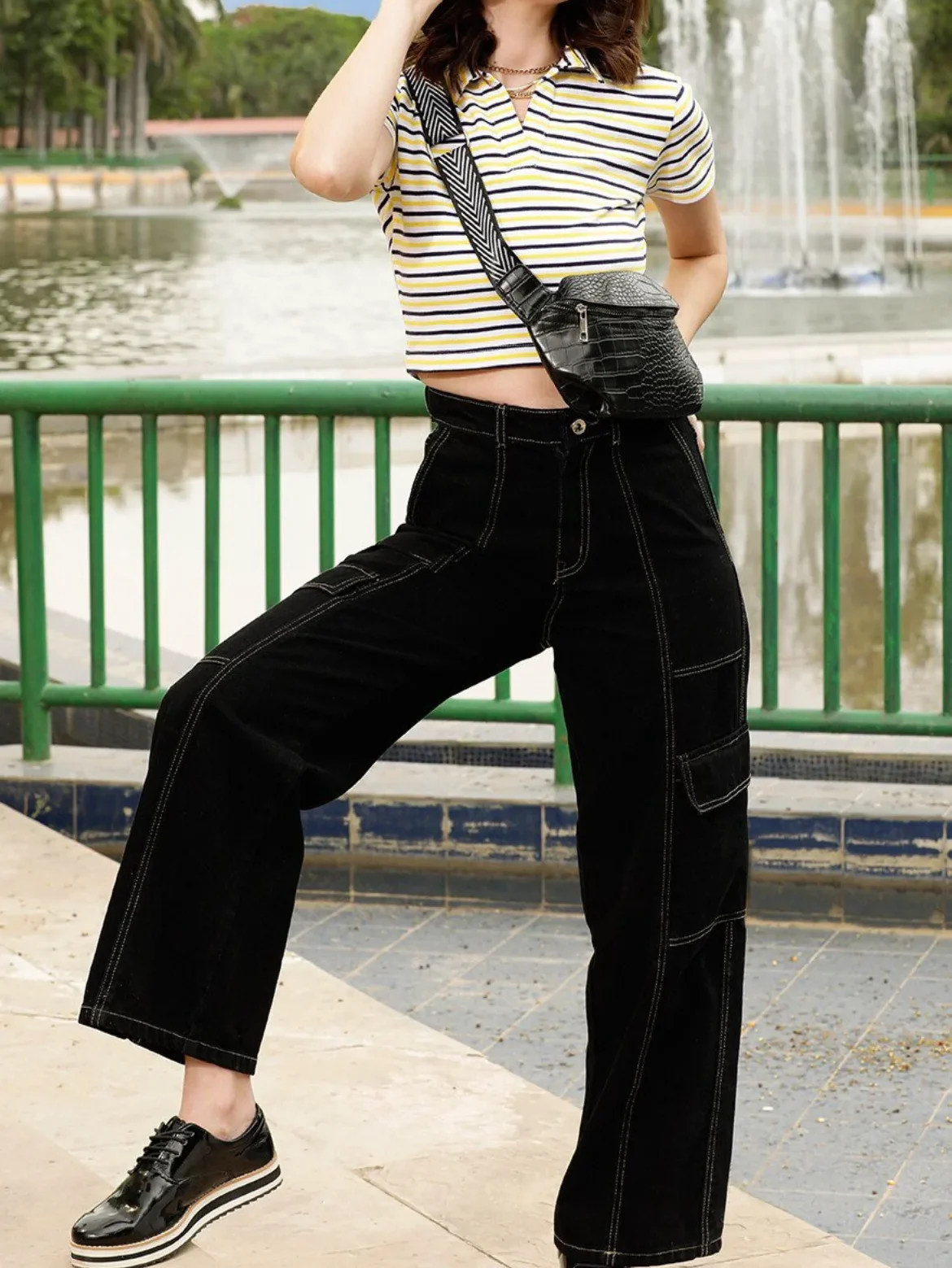 Straight Leg High-Rise Pure Cotton Cargo Trousers