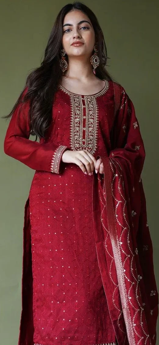Maroon straight kurta set