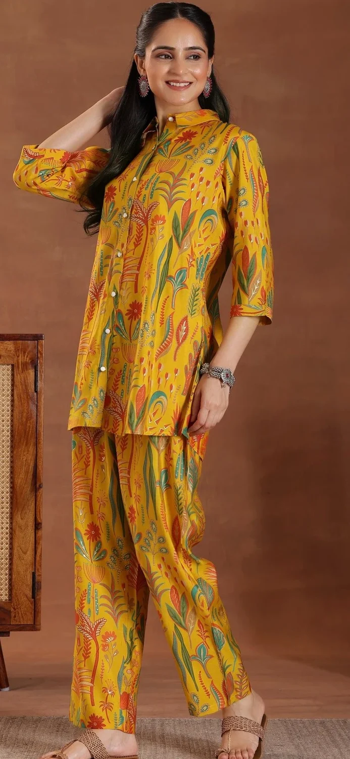 Yellow printed Silk Coord set