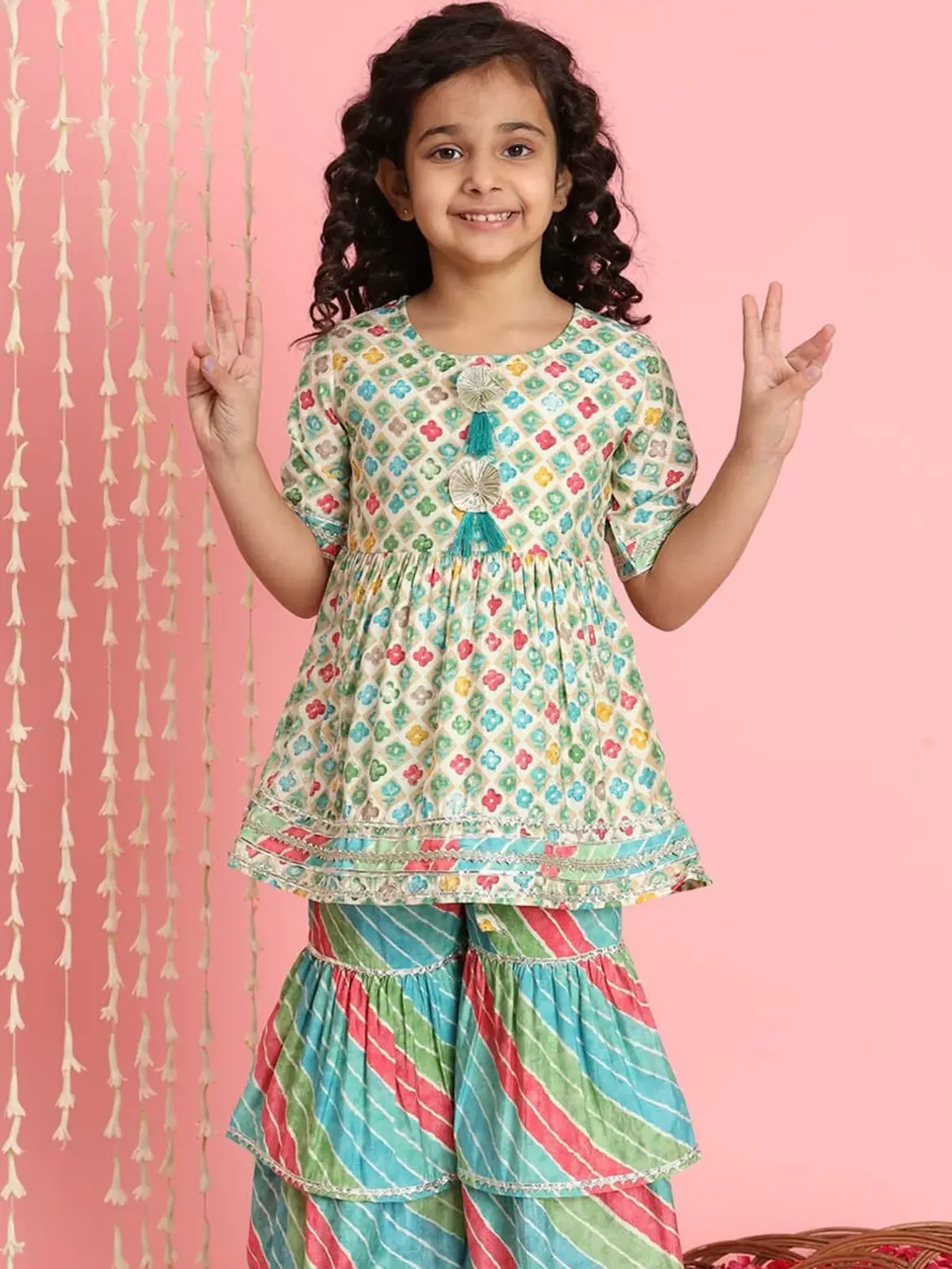 Green printed Kurti with Sharara.
