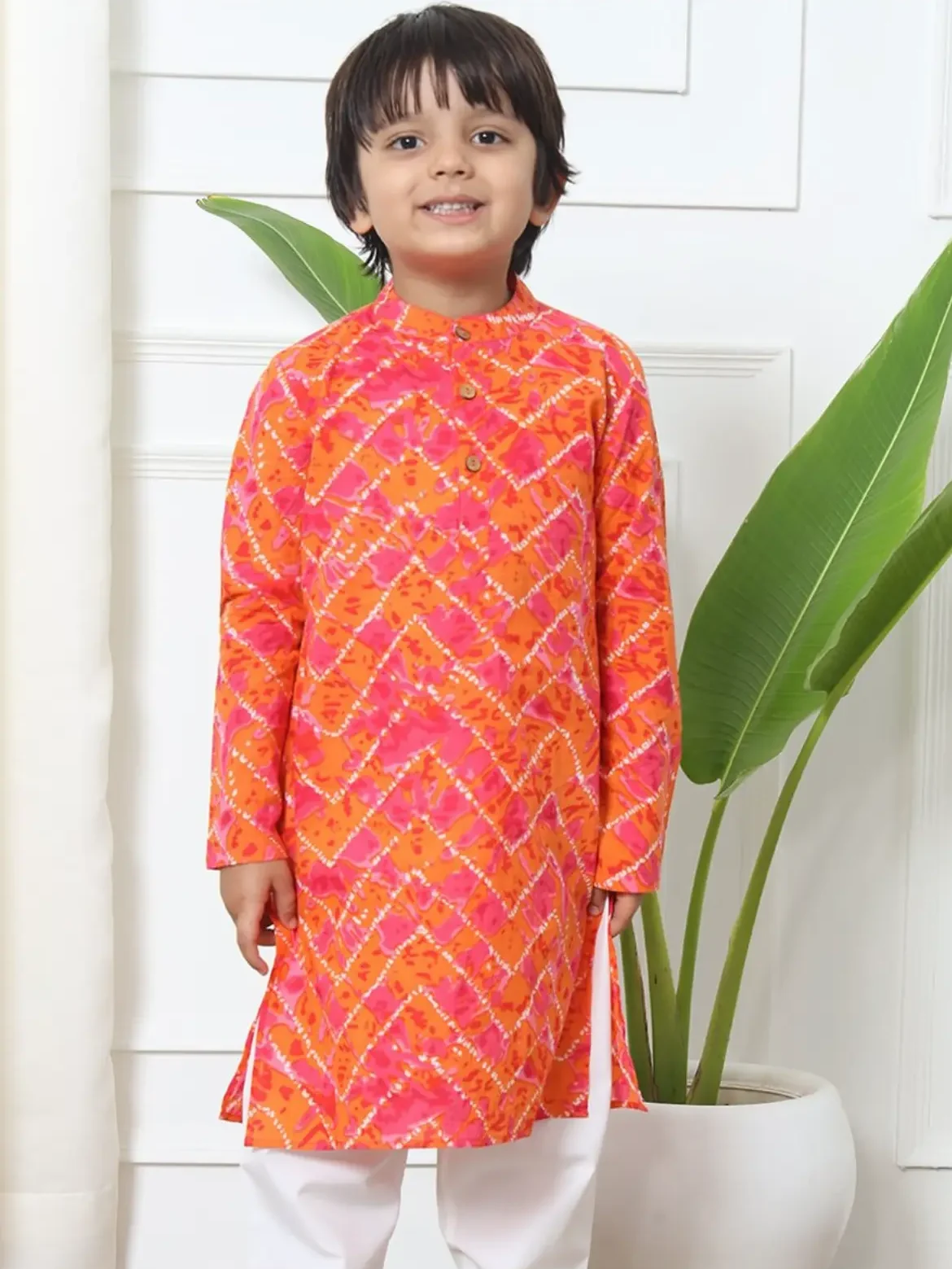 Orange printed Kurta with pyjamas