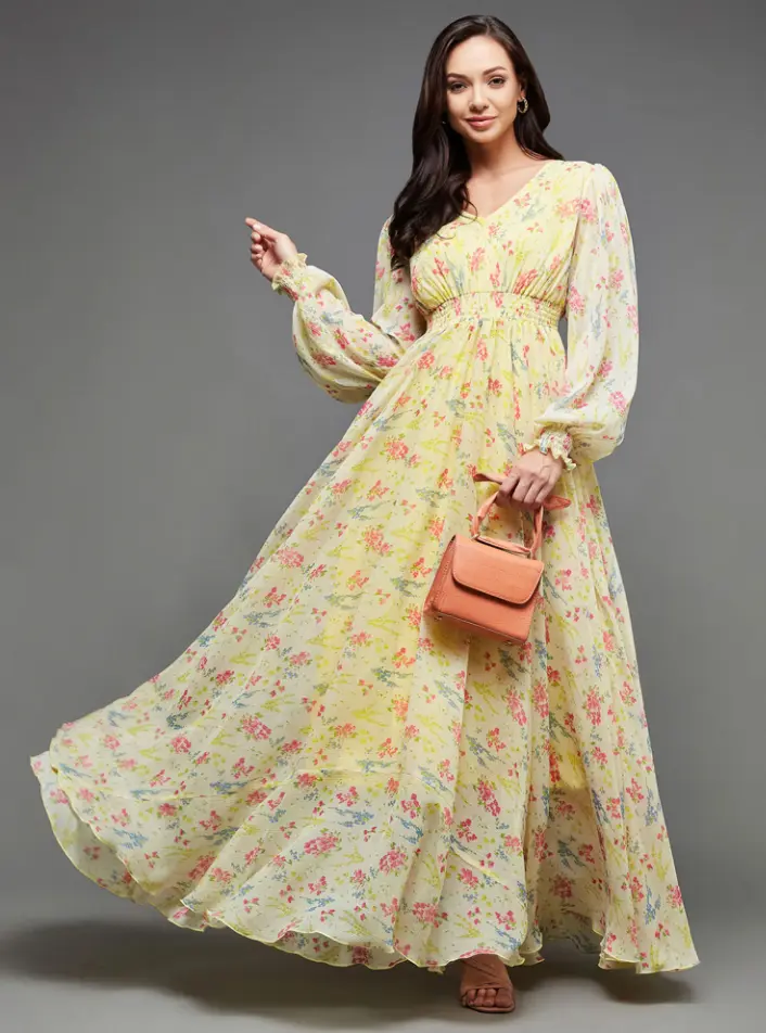 Miss Chase Women’s Bishop Sleeve Floral Maxi Dress