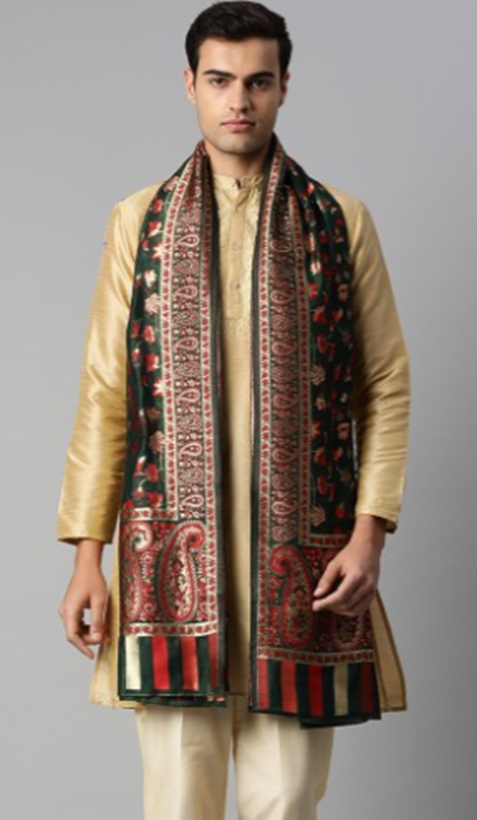 Men Woven Design Zari Dupatta Maroon