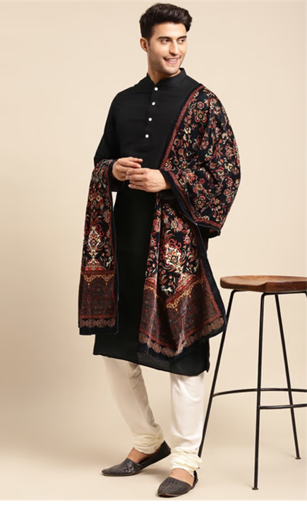 Kisah Black & Beige Regular Fit Kurta Bottom Set