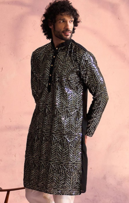Sequinned Embellished Straight Kurta