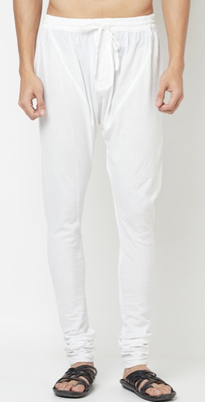Men White Solid Cotton Regular Churidar