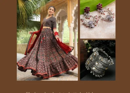 Black and red printed stitched lehenga