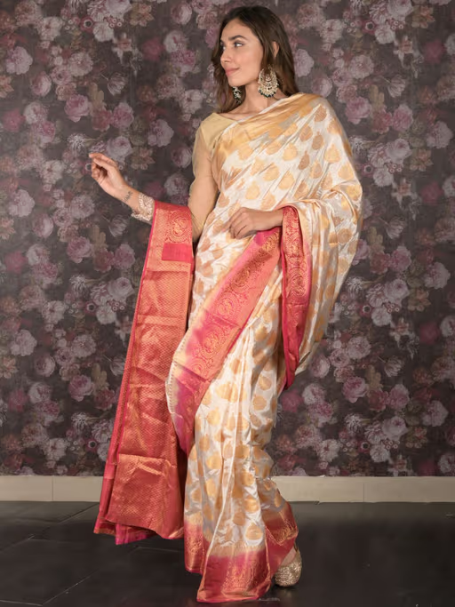 White Polyester Woven saree