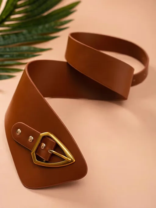 Brown Solid Broad Waist Belt