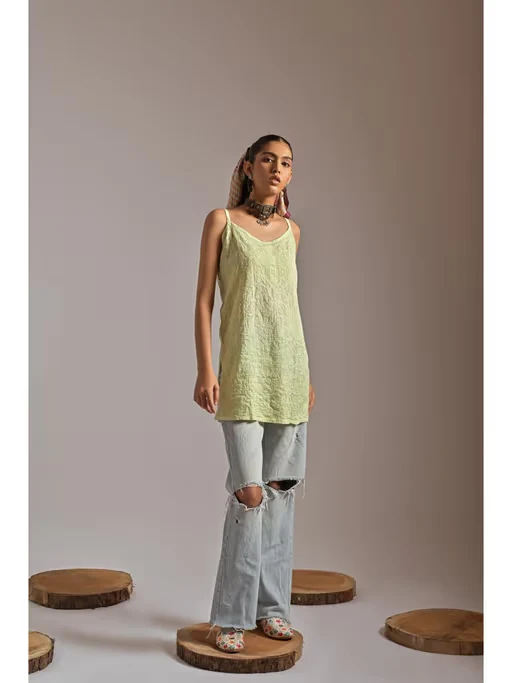 Noodle Strap Kurti In Pure Mal Cotton With Chikankari