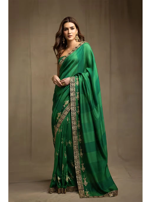 Green Mystic Saree with Unstitched Blouse worn by Kriti Sanon 
