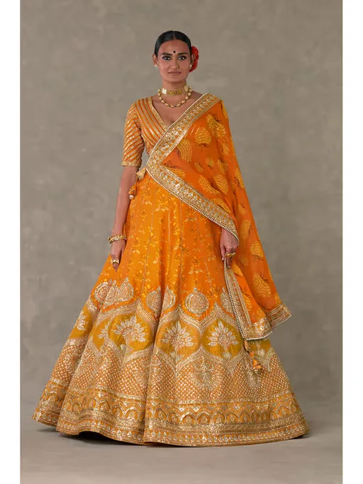 Rust Narangi-Bagh Lehenga Choli with Dupatta & Can Can Skirt