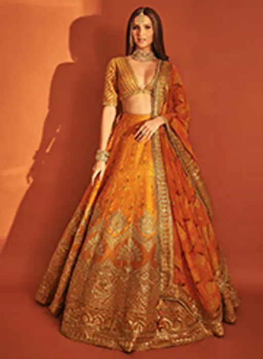 Rust Narangi-Bagh Lehenga Choli with Dupatta and Can Skirt worn by Tara Sutaria