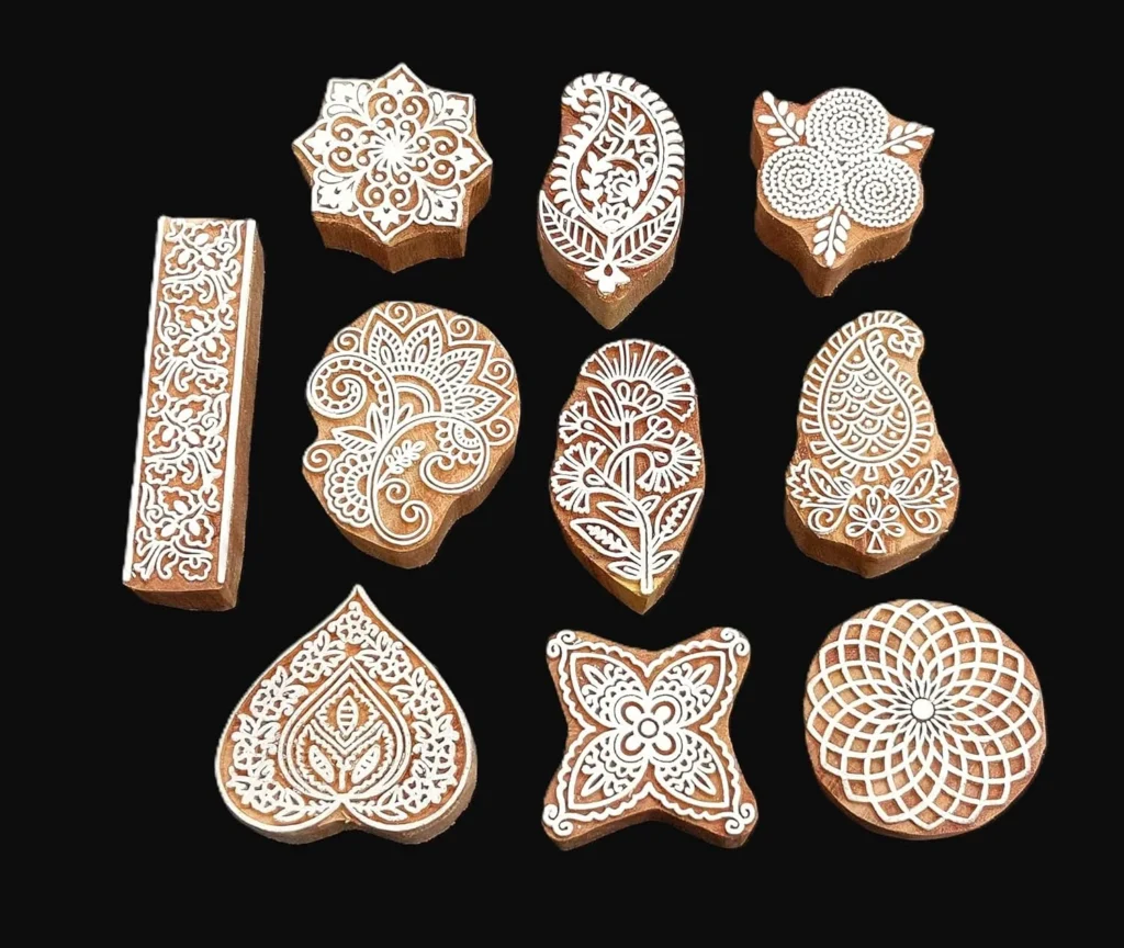 Mehendi Wooden Blocks Flower Design Printed Stamps