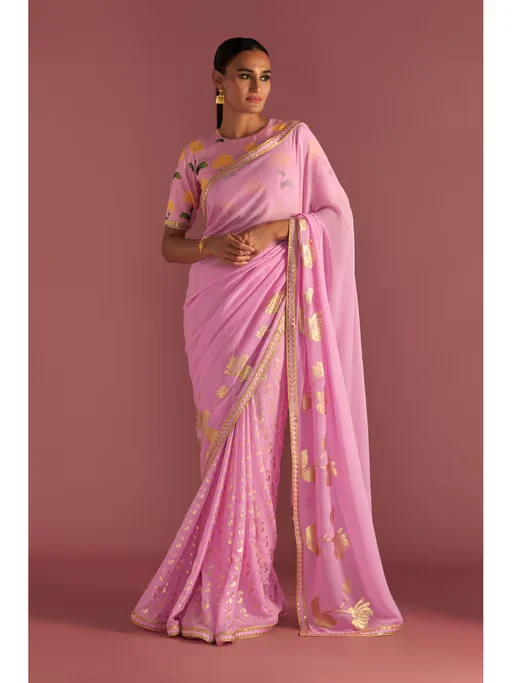 Blush Spring Bud Saree with Unstitched Blouse