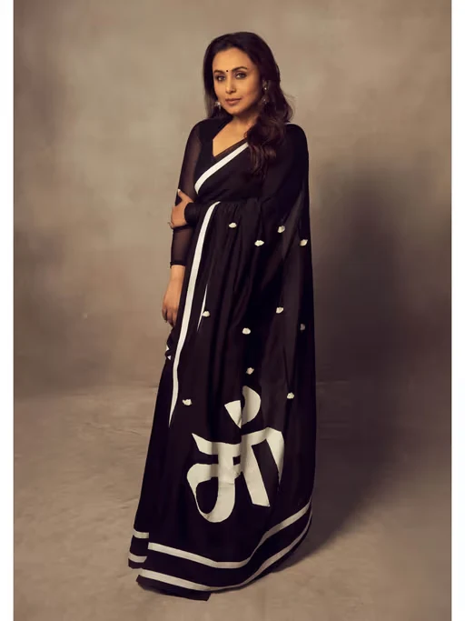 Embroidered Black Ma Saree with Unstitched Blouse