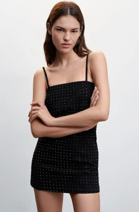 Embellished Denim A-Line Mini Dress