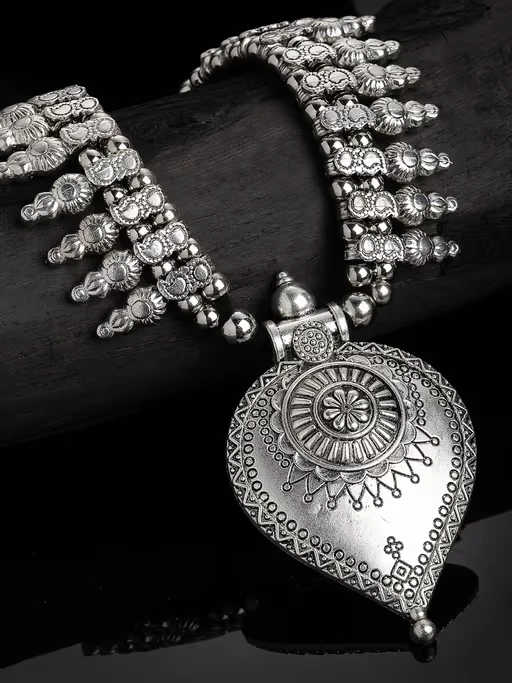Silver-Toned Oxidized Choker Necklace
