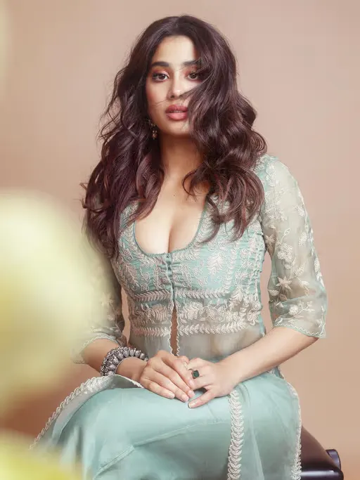 Sage Green Slit Chanderi Kurta and Palazzo worn by Jhanvi Kapoor