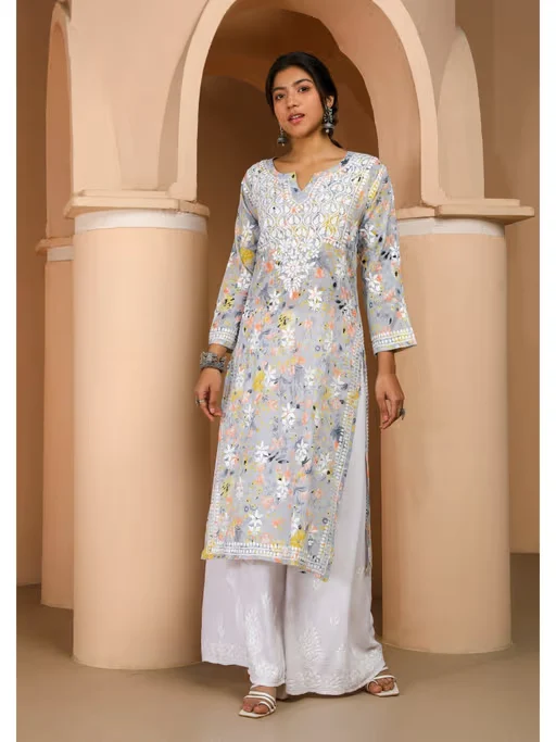 Chikankari Printed Long Kurta