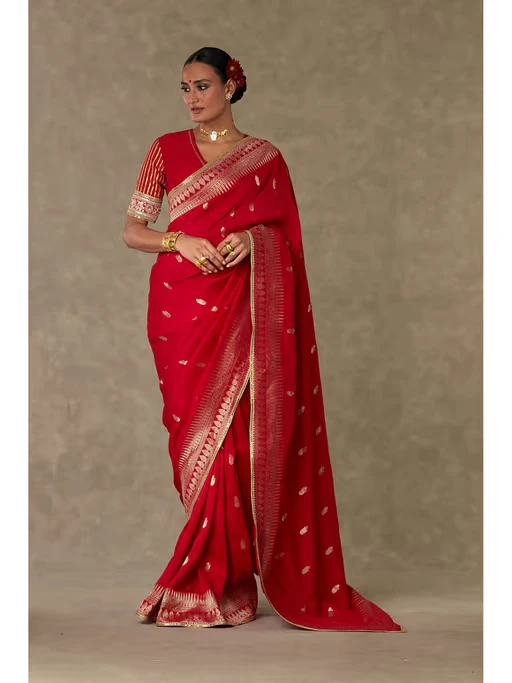 Red Haath Phool Saree with Unstitched Blouse