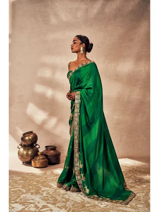 Green Mystic Saree with Unstitched Blouse