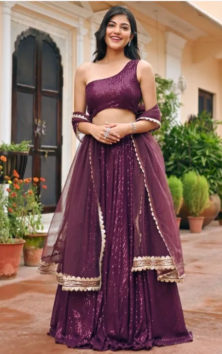 Embellished Sequinned Ready-to-Wear Lehenga & Blouse With Dupatta
