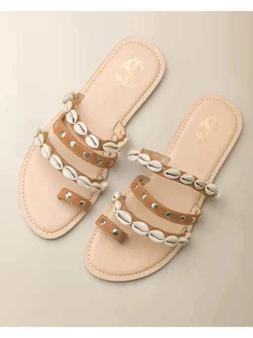 Tan Studded Shell Flats