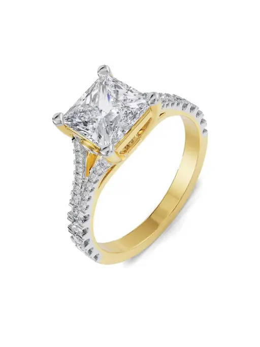 Mauve Princess Cut Engagement 18 KT Ring 