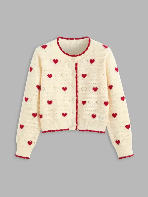 Heart Contrasting Binding Cardigan