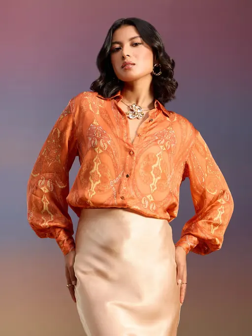 Burnt Orange Classic Satin Shirt