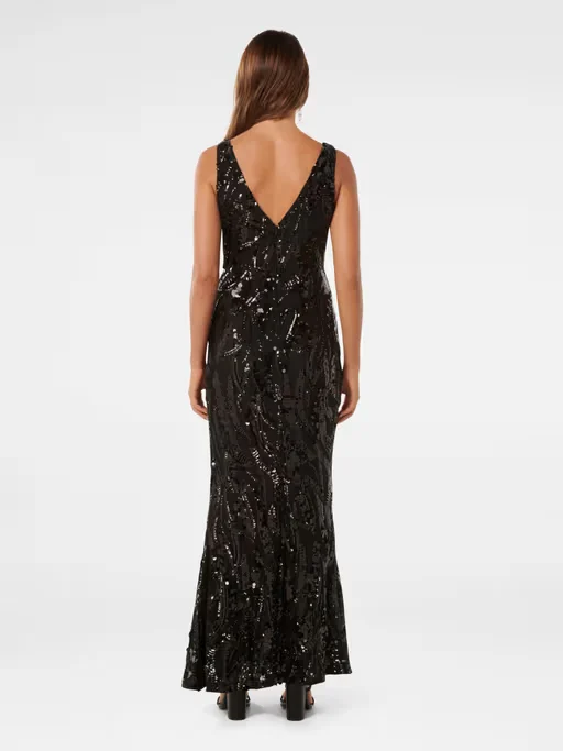 V-Neck Sequin Gown