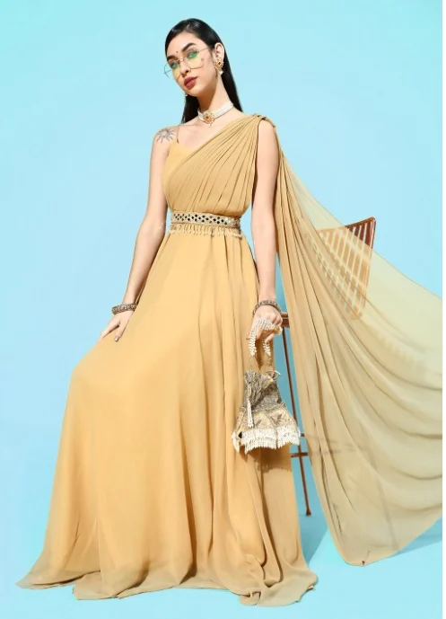 Women Mustard Yellow Ethnic Maxi Dress