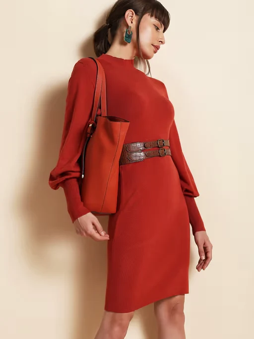 Red High Neck Bodycon Fitted Dress