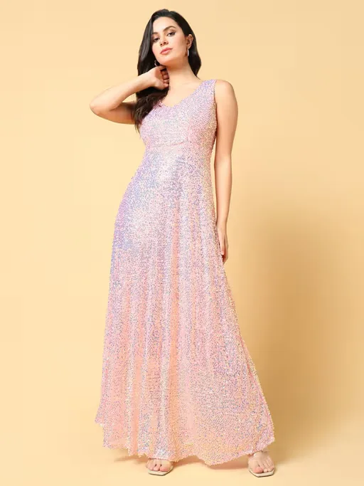 Embellished Peach A-line Gown