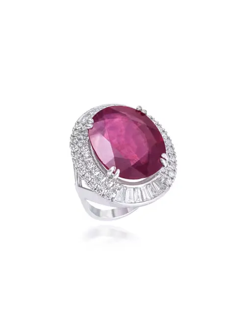 Ruby and Diamond Ring in 18 KT White Gold