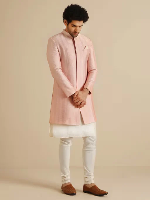 Peach Kurta and Sherwani with Churidaar 