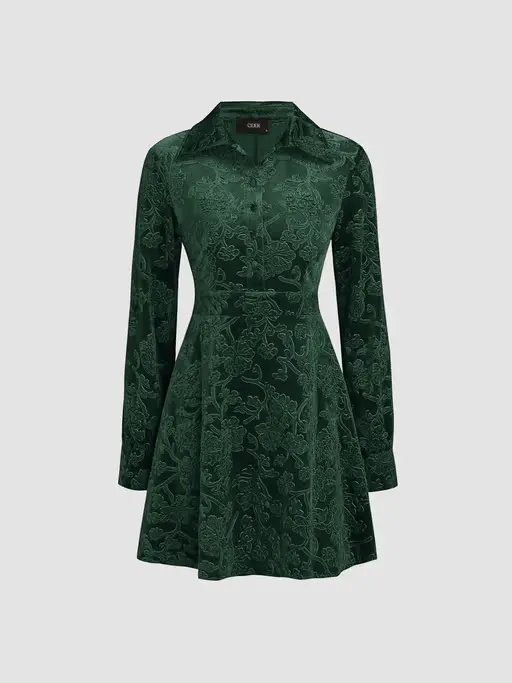 Floral Jacquard Velvet Mini Dress