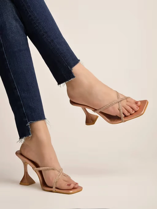 Embellished Strap Rose-Gold Heels