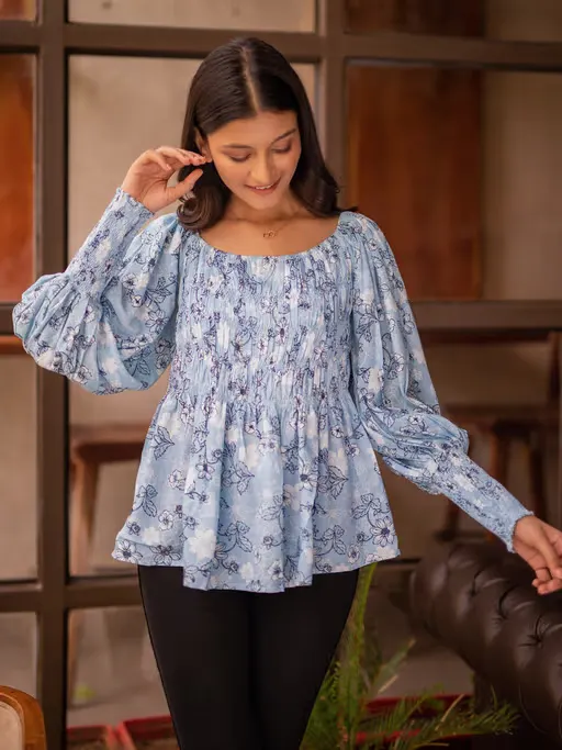 Shades of Blue Smoked Top