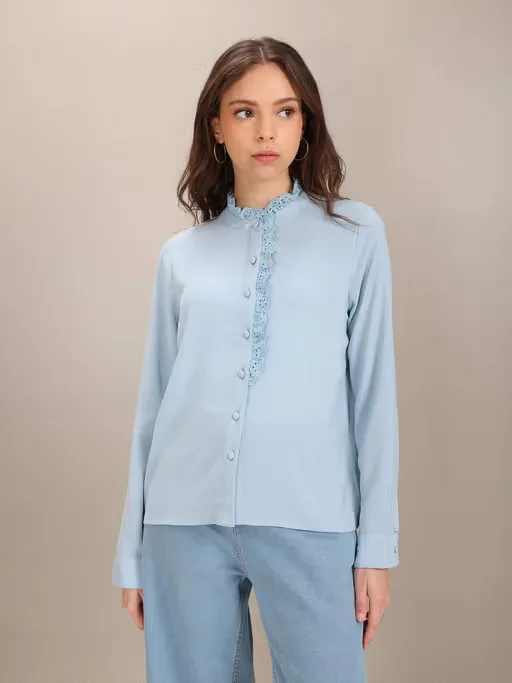 Light Blue Lace Placket Top