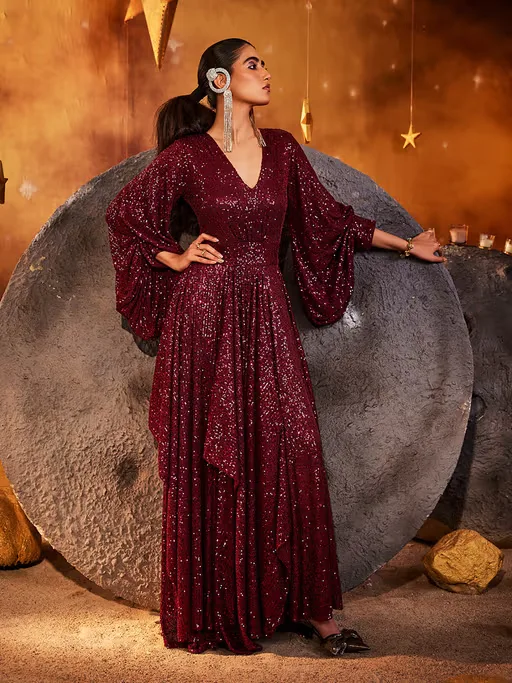Maroon Stellar Sequin Gown