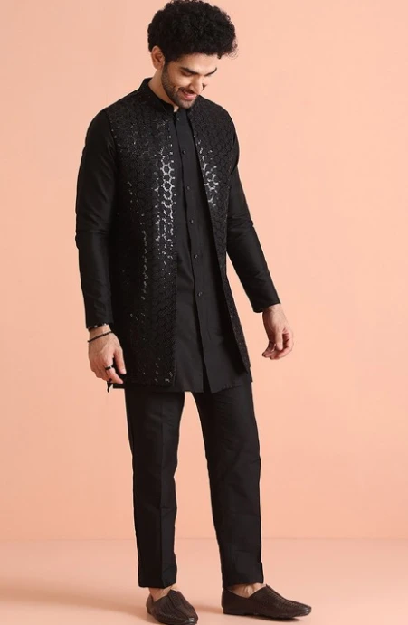 Geometric Kurta Nehru Jacket Trouser Set