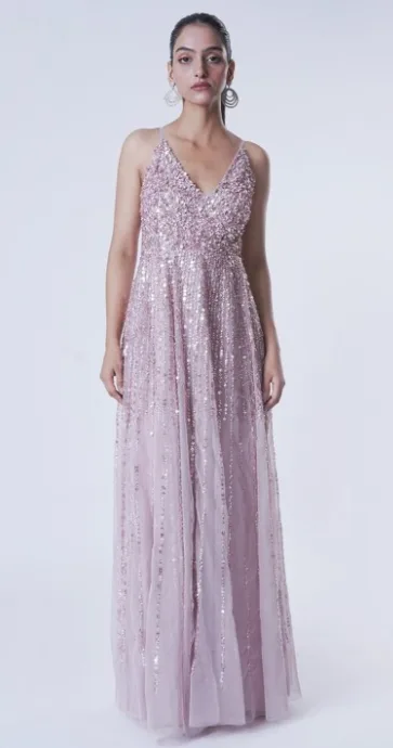 Embellished Net Maxi Gown
