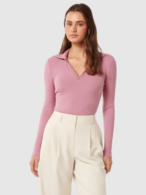 Paris V-Neck Polo Long Sleeve Top